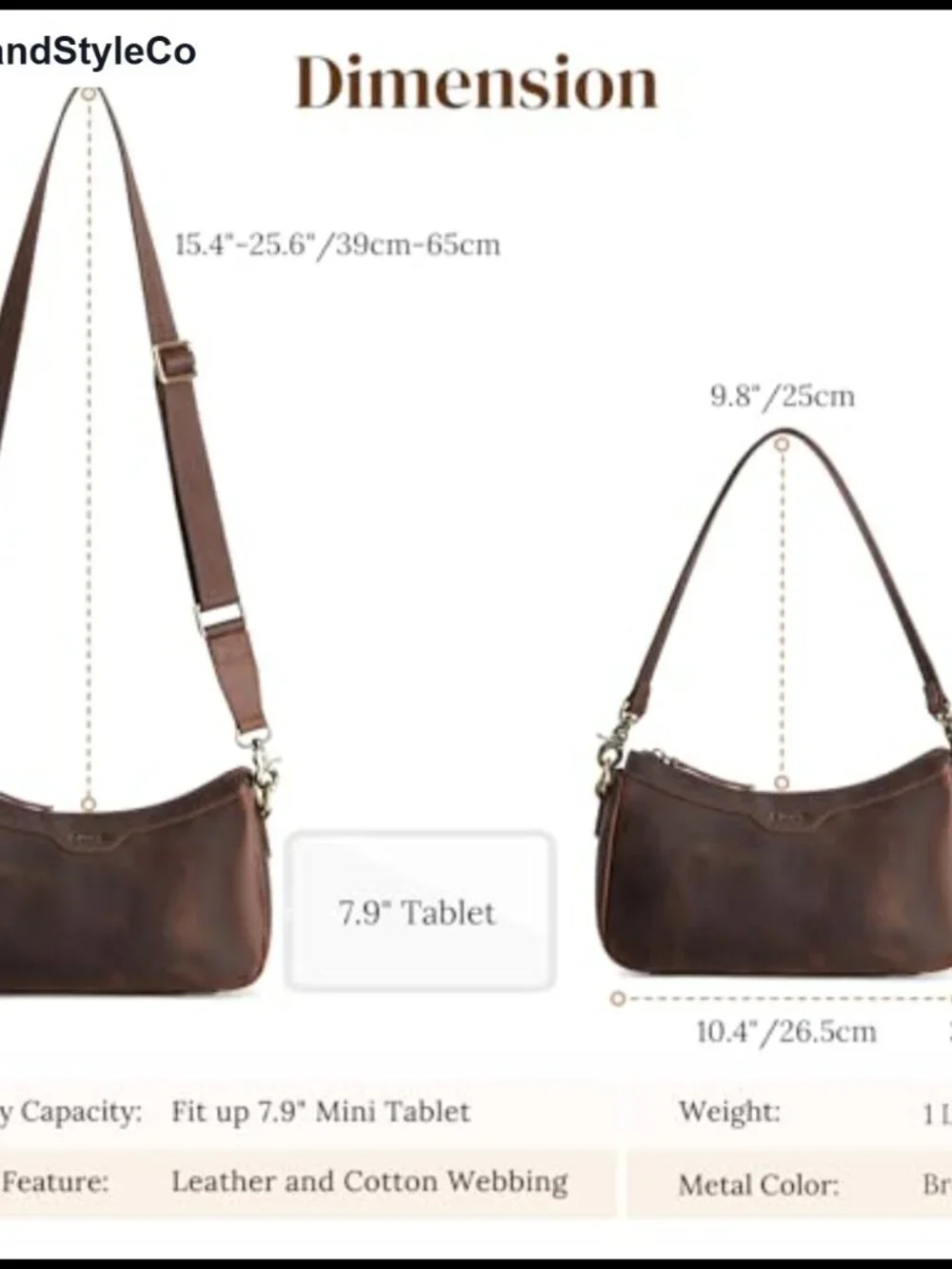 Top Grain Leather Hobo Crossbody Bag with 2 Straps